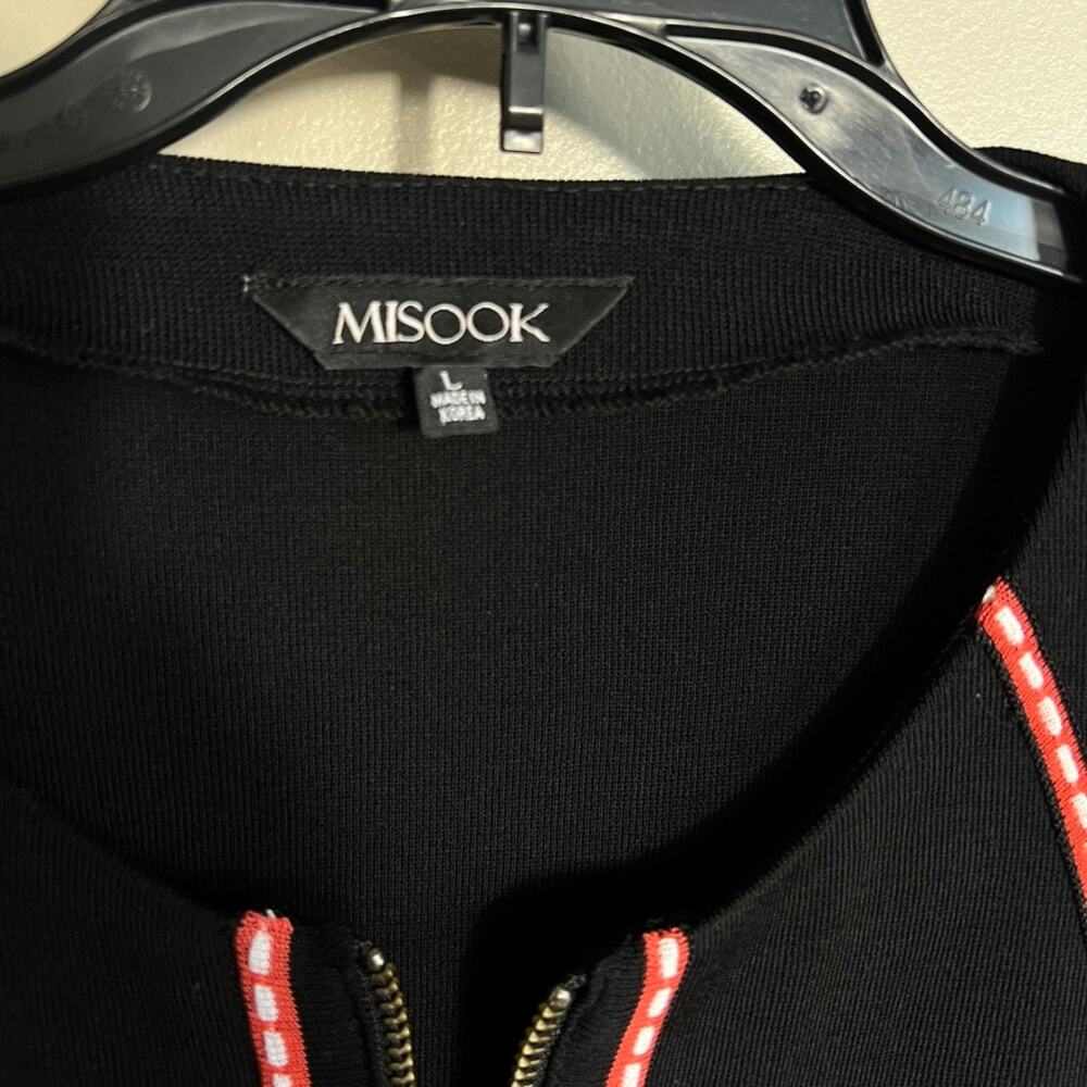 Misook Zip Front Cardigan Sweater Black Coral Pink Trim Long Sleeve Black Large - Picture 5 of 8